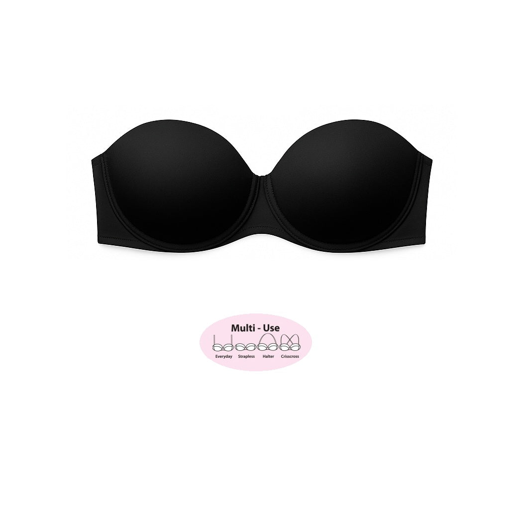 144 Pack - Microfiber Multi-Use Bra - Black - Assorted Sizes