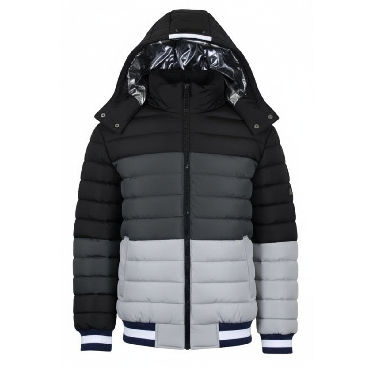 12 Pack Adult 3-Tone Bomber Jacket with Hood – Black / Charcoal / Silver