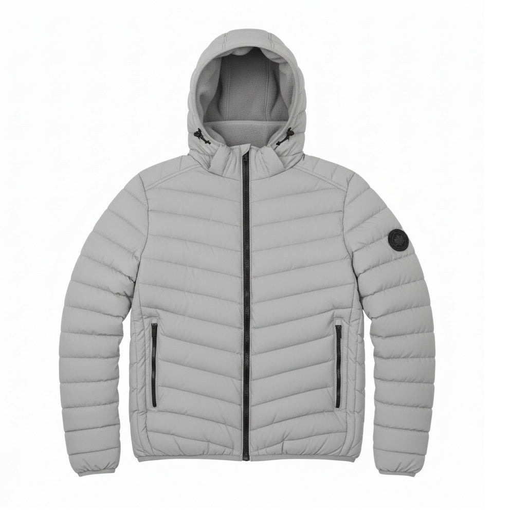 12 Pack Adult Hooded Bubble Jacket with Fleece Lining in Light Grey