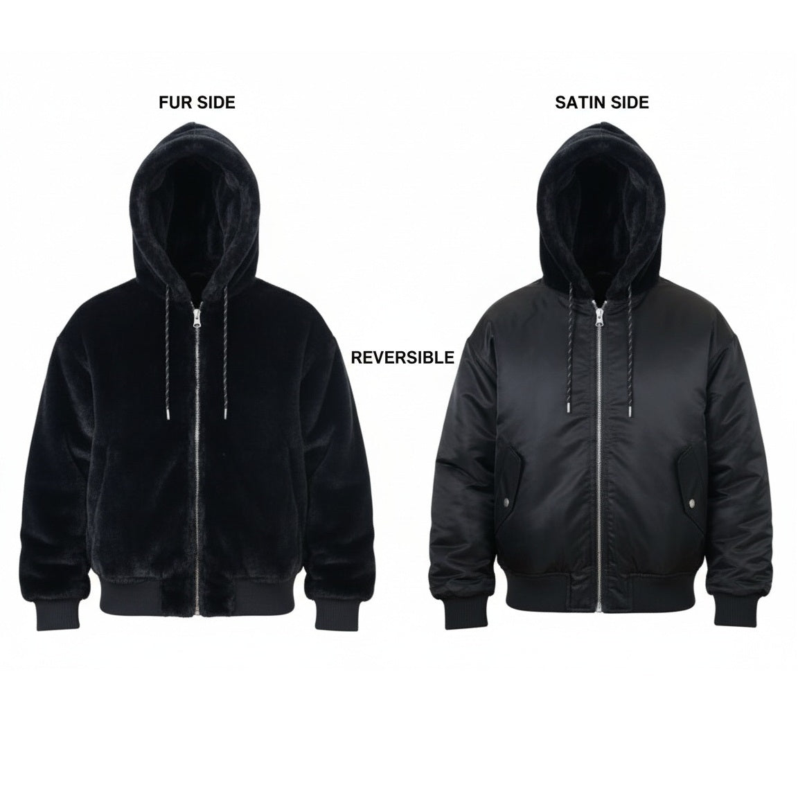 12 Pack Adult Reversible Jacket with Fur Lining & Hood in Black