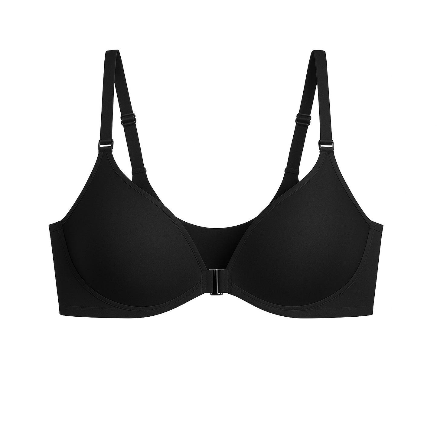 144 Pack Seamless Laser Cut Bra with Front Closure in Black - Assorted Sizes