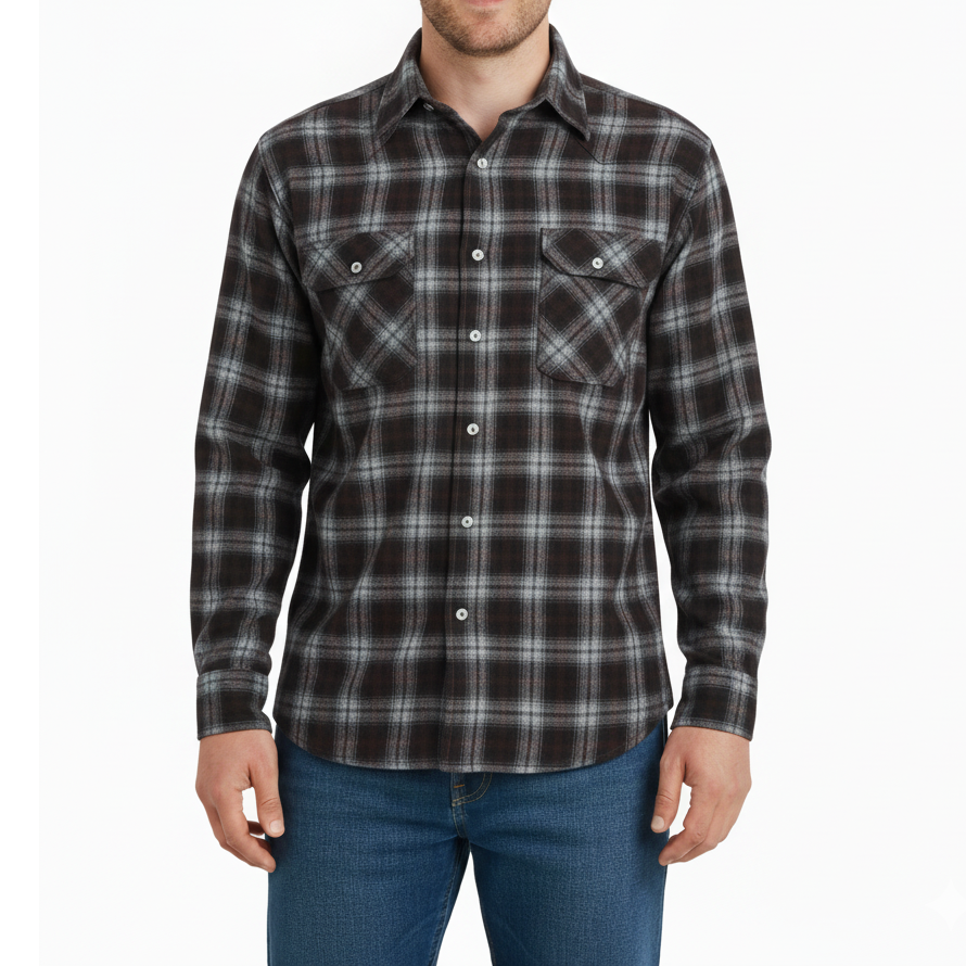 24 Pack Men's Long Sleeve Flannel Shirt - Black / Grey
