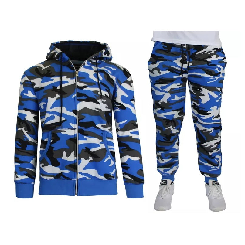 12 Pack Youth 2 Piece Zip Up Camo Sweatsuit - Royal Camo