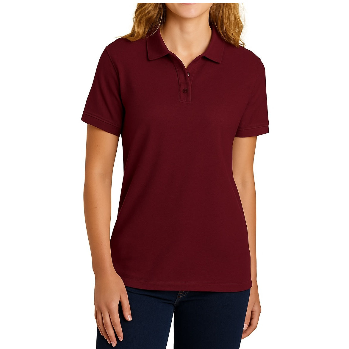 36 Pack Women's Short Sleeve Jersey Knit Polo Shirts - Burgundy