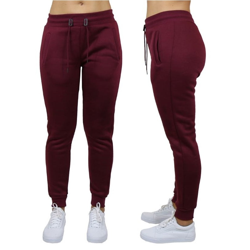 24 Pack Women's Fleece Jogger Sweatpants - Burgundy