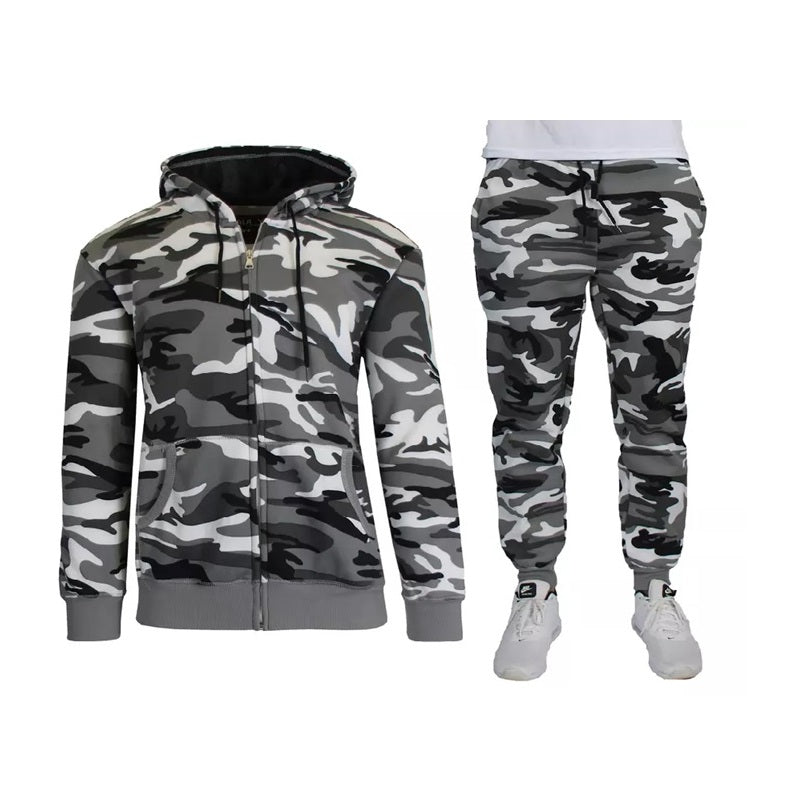 12 Pack Youth 2 Piece Zip Up Camo Sweatsuit - Grey Camo