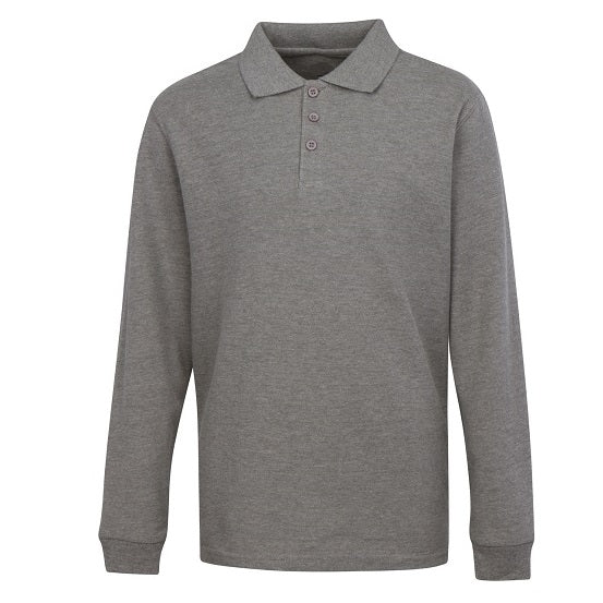 36 Pack Men's Long Sleeve Pique Polo Shirts - Heather Grey