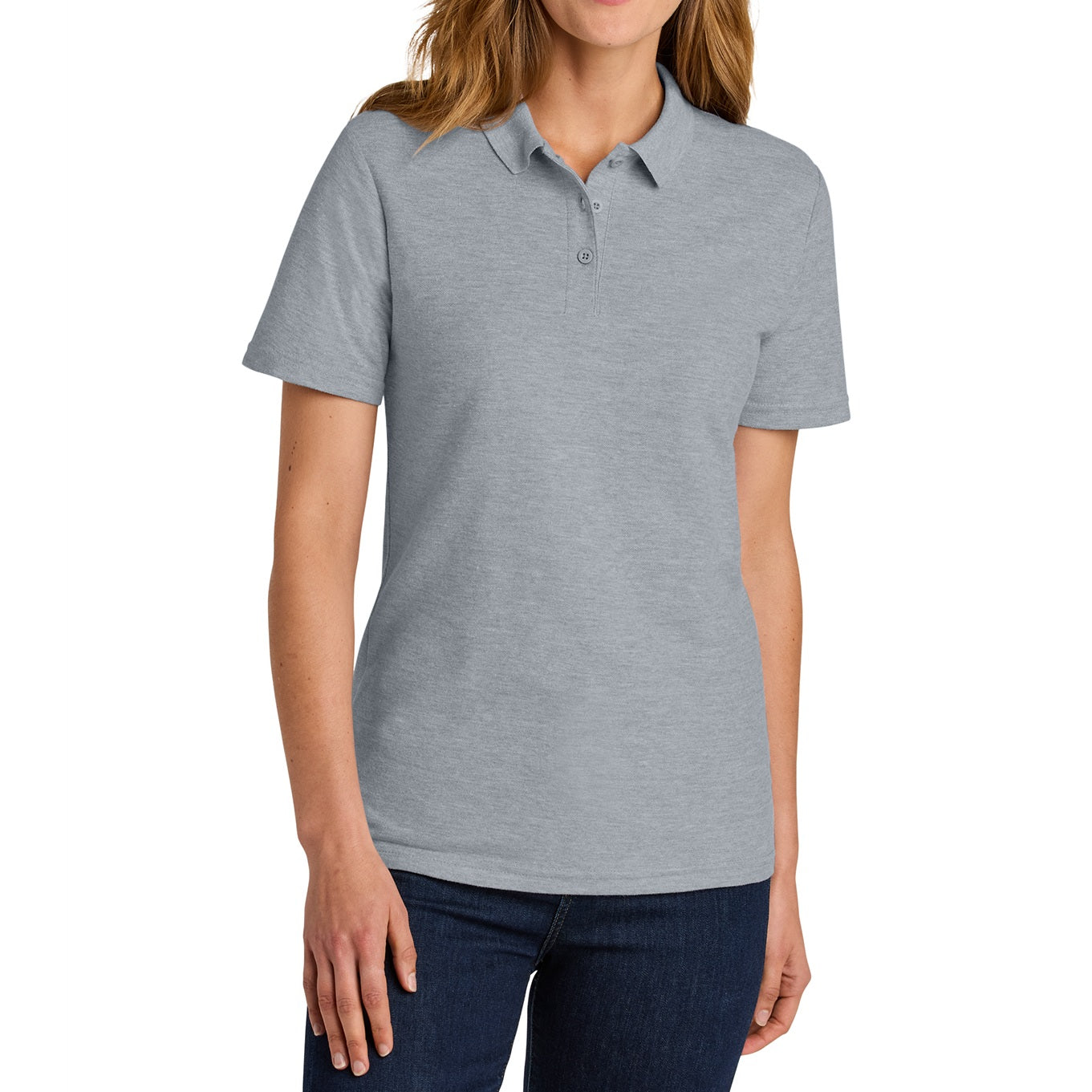 36 Pack Women's Short Sleeve Jersey Knit Polo Shirts - Heather Grey