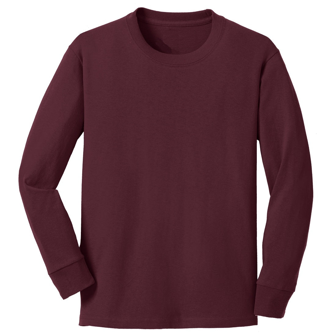 48 Pack Youth Long Sleeve Cotton T-Shirt - Maroon