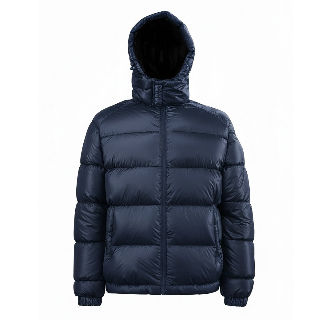 12 Pack Adult Shiny Bubble Jacket with Hood in Navy