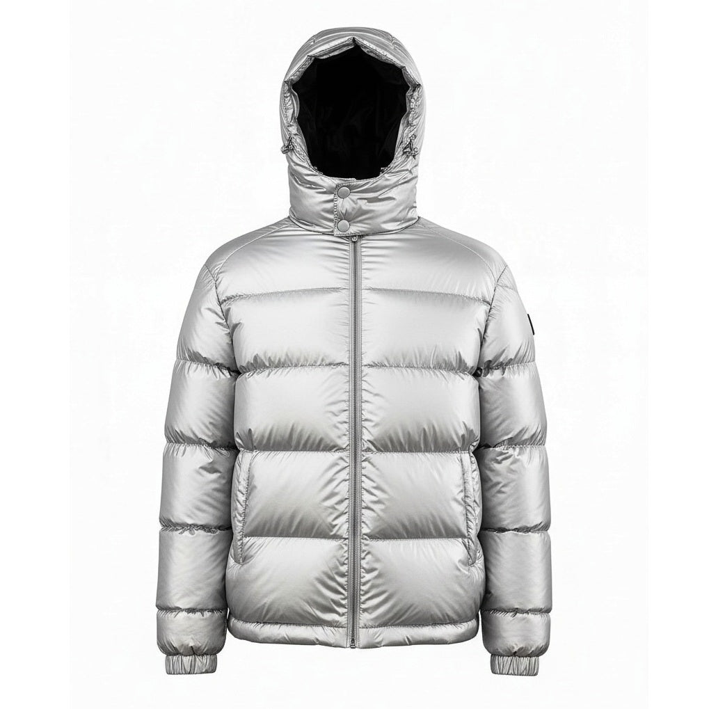 12 Pack Adult Shiny Bubble Jacket with Hood in Silver