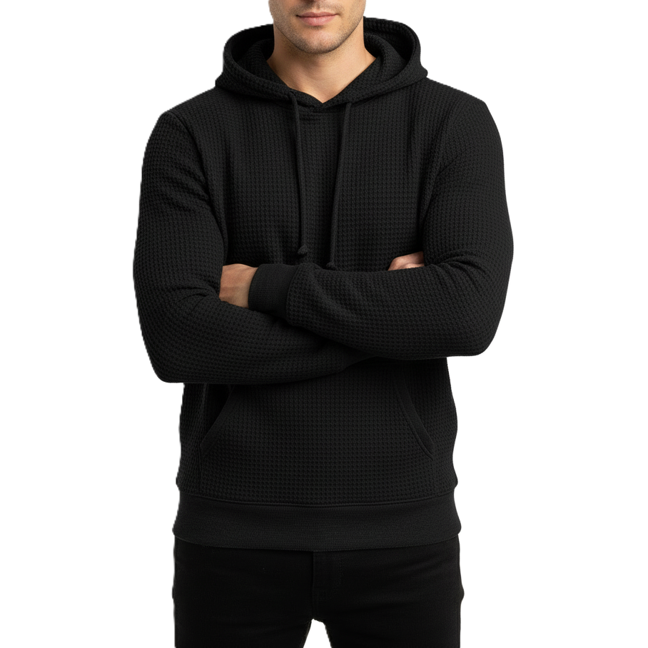 24 Pack Men's Waffle Knit Pullover Hooded Sweater in Black