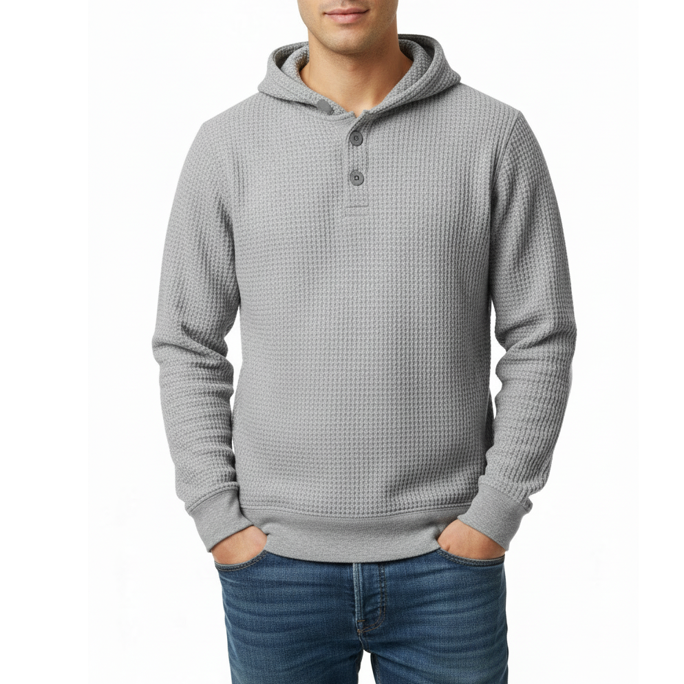 24 Pack Men's Waffle Knit Pullover Henley Hoodie Sweater in Grey
