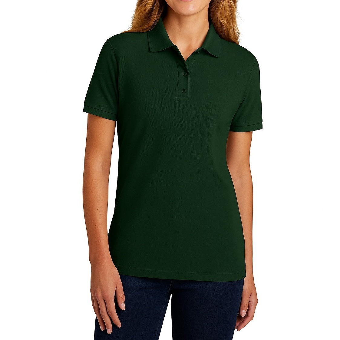 36 Pack Women's Short Sleeve Jersey Knit Polo Shirts - Hunter Green