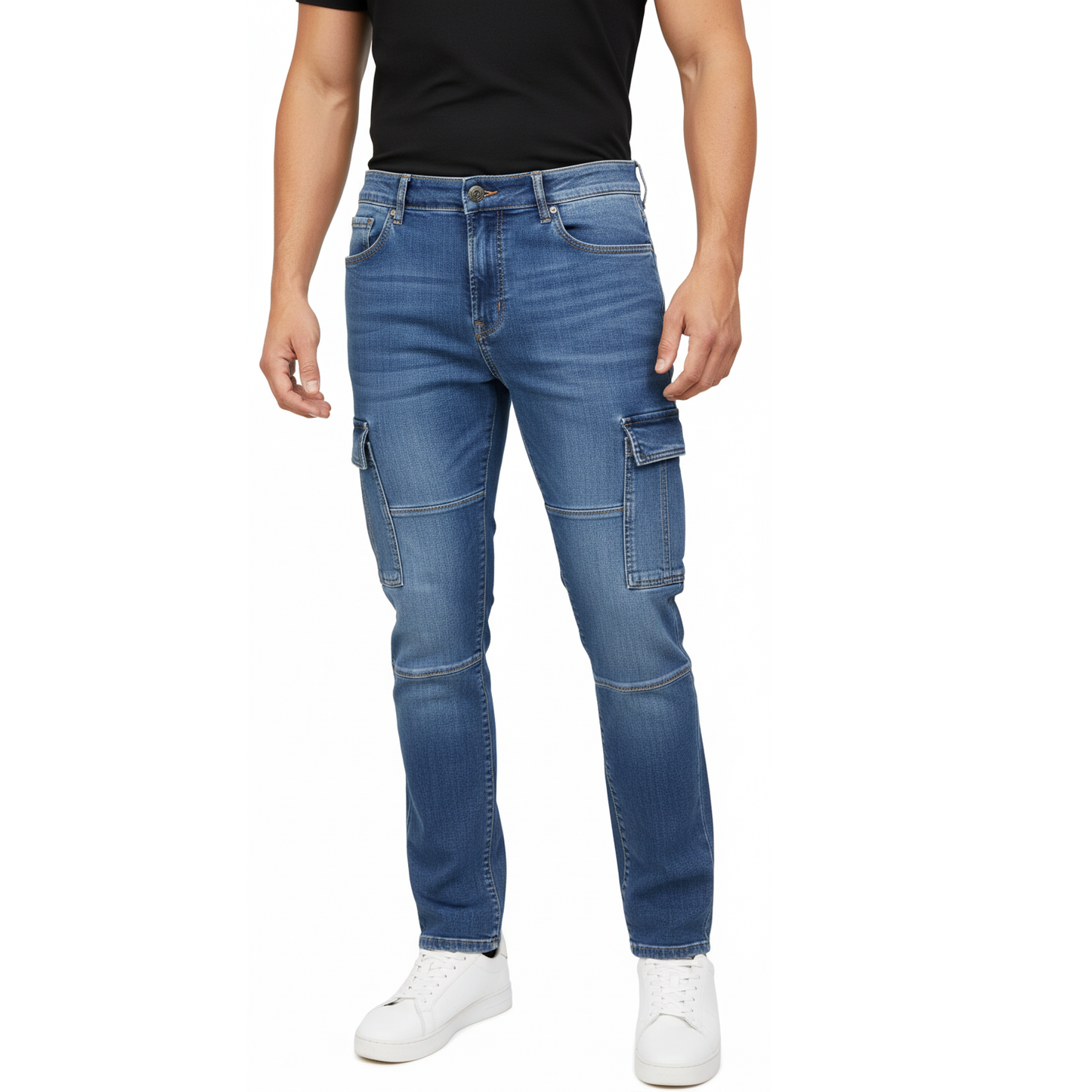 24 Pack Men's Premium Cargo Stretch Jeans in Blue Wash