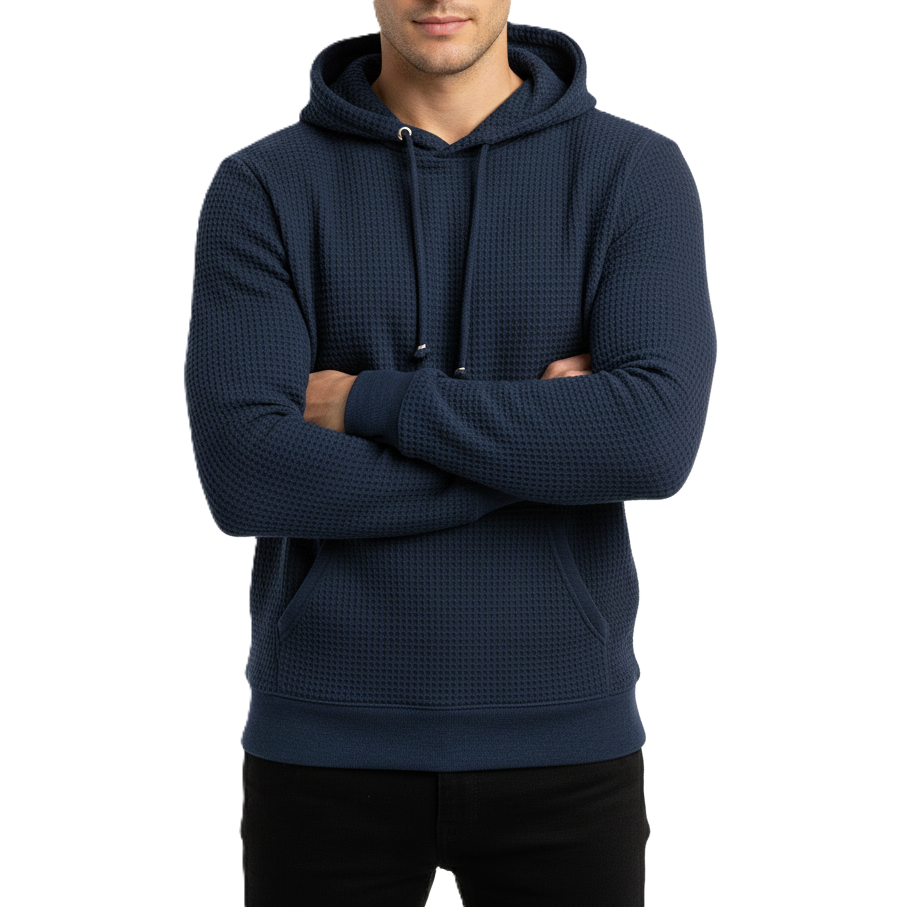 24 Pack Men's Waffle Knit Pullover Hooded Sweater in Navy