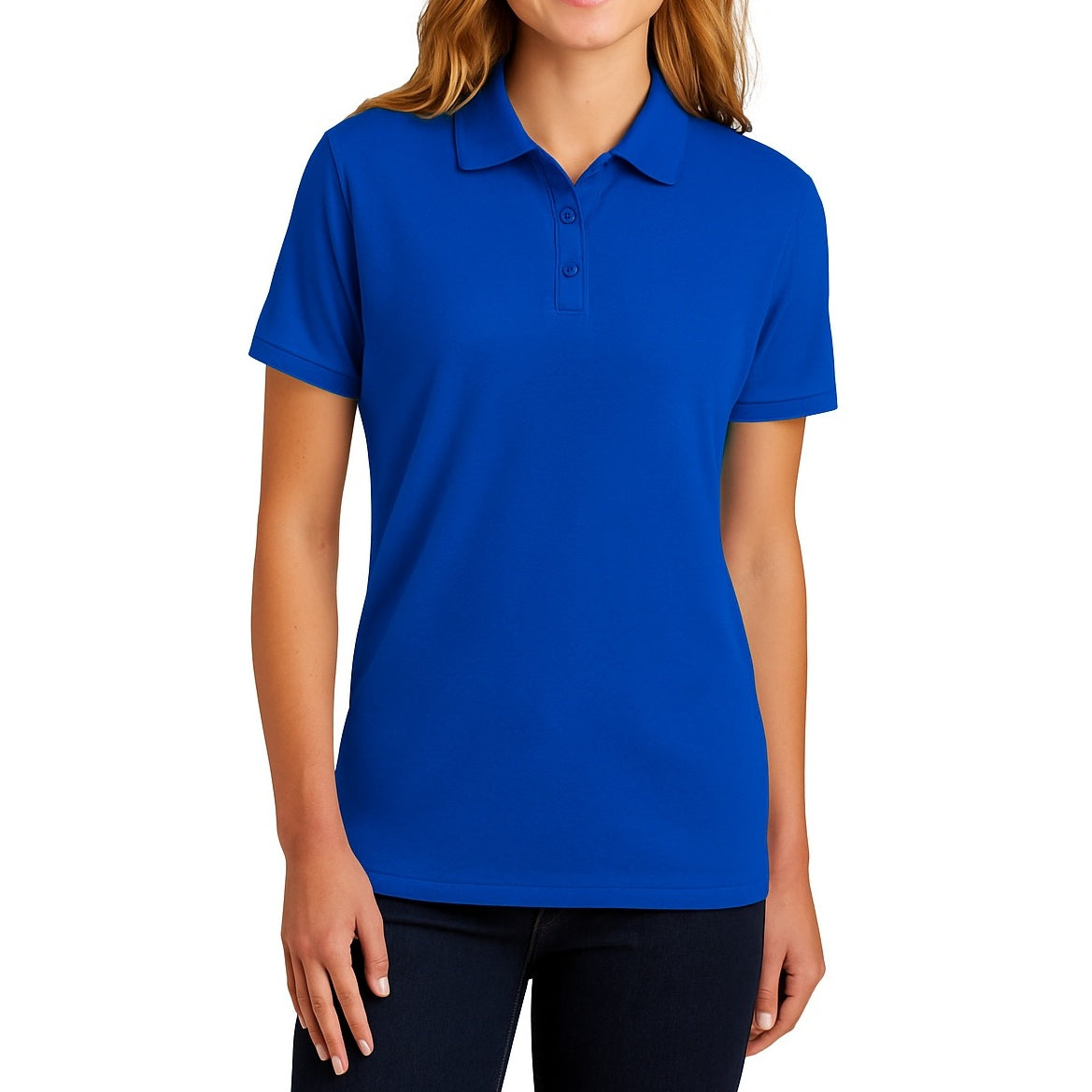 36 Pack Women's Short Sleeve Jersey Knit Polo Shirts - Royal Blue