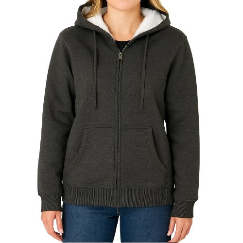 24 Pack Women's Full Zip Sherpa Lined Hoodie - Charcoal