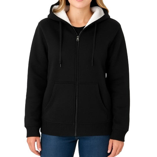 24 Pack Women's Full Zip Sherpa Lined Hoodie - Black