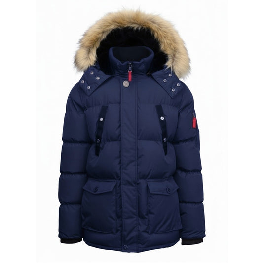 12 Pack Adult Heavy Parka Jacket with Fur Hood in Navy