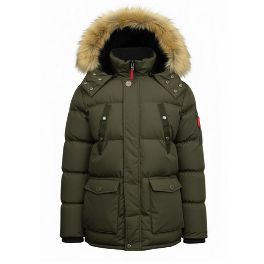 12 Pack Adult Heavy Parka Jacket with Fur Hood in Olive