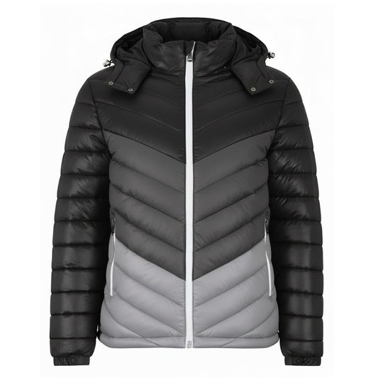 12 Pack Men's 3 Tone Bubble Jacket with Hood - Black / Charcoal / Silver