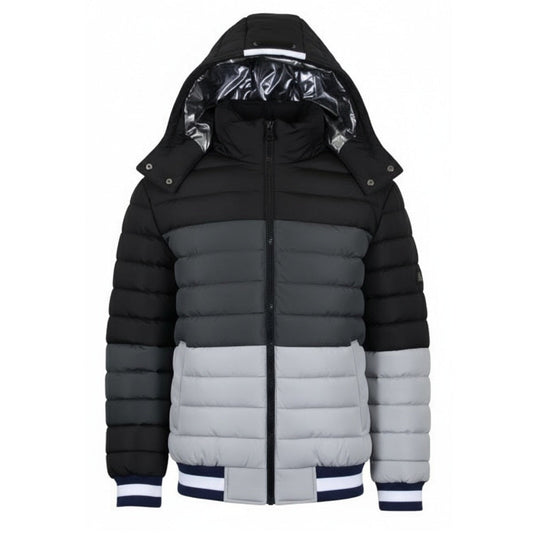 12 Pack Adult 3-Tone Bomber Jacket with Hood – Black / Charcoal / Silver