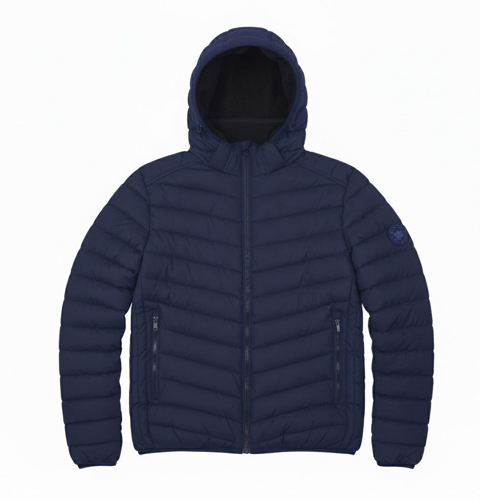 12 Pack Adult Hooded Bubble Jacket with Fleece Lining in Navy