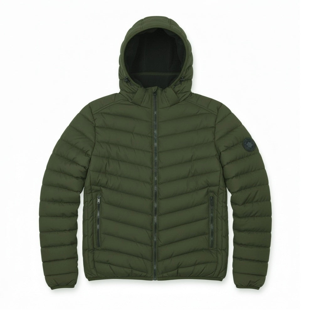 12 Pack Adult Hooded Bubble Jacket with Fleece Lining in Olive