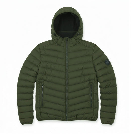 12 Pack Adult Hooded Bubble Jacket with Fleece Lining in Olive