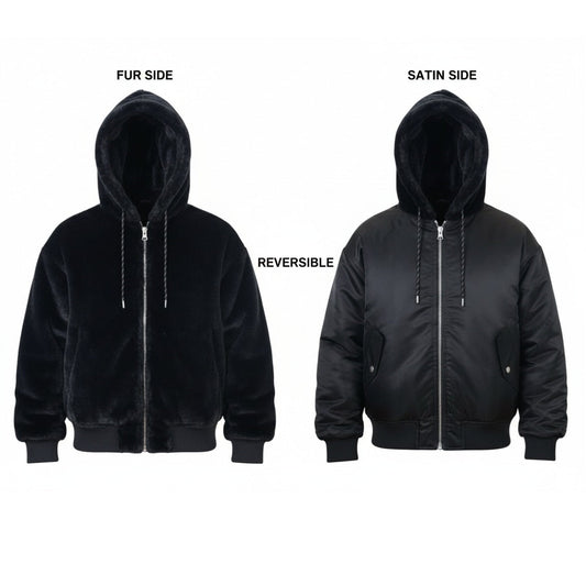 12 Pack Adult Reversible Jacket with Fur Lining & Hood in Black