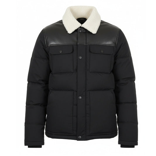 12 Pack Adult Puffer Jacket with Sherpa Collar in Black