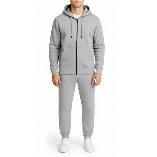 12 Pack Zip Up Hoodie & Jogger 2 Piece Set - Heather Grey