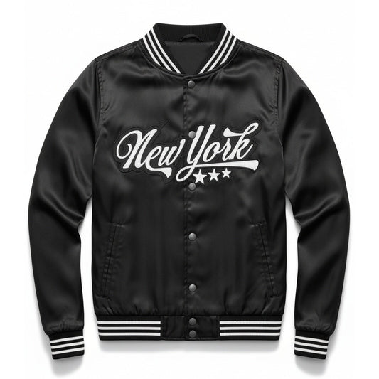 16 Pack Adult Lightweight Black Satin Jacket with New York Embroidery