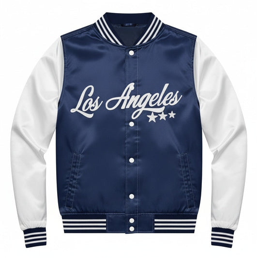 16 Pack Adult Lightweight Blue Satin Jacket with Los Angeles Embroidery