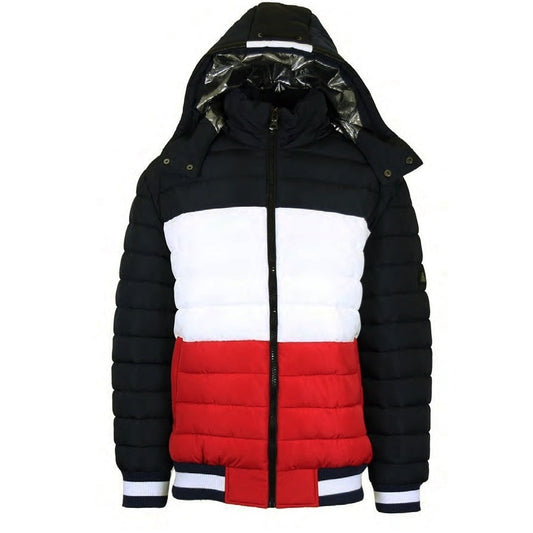 12 Pack Adult 3-Tone Bomber Jacket with Hood – Black / White / Red