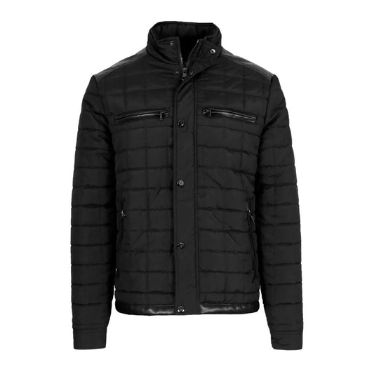 24 Pack Men's Lightweight Quilted Jacket with Faux Leather Trim - Black