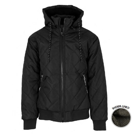 12 Pack Men's Sherpa Lined Hooded Quilted Jacket – Black