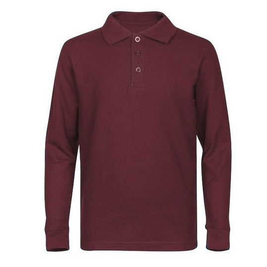 36 Pack Men's Long Sleeve Pique Polo Shirts - Burgundy