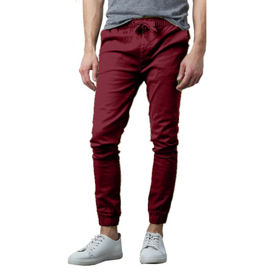 24 Pack Men's Stretch Drawstring Twill Joggers - Burgundy