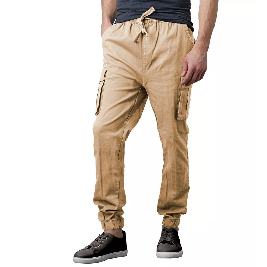 24 Pack Men's Stretch Drawstring Twill Cargo Jogger Pants - Olive