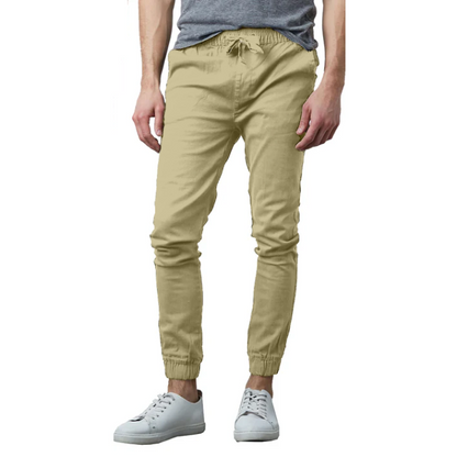 24 Pack Men's Stretch Drawstring Twill Joggers - Khaki