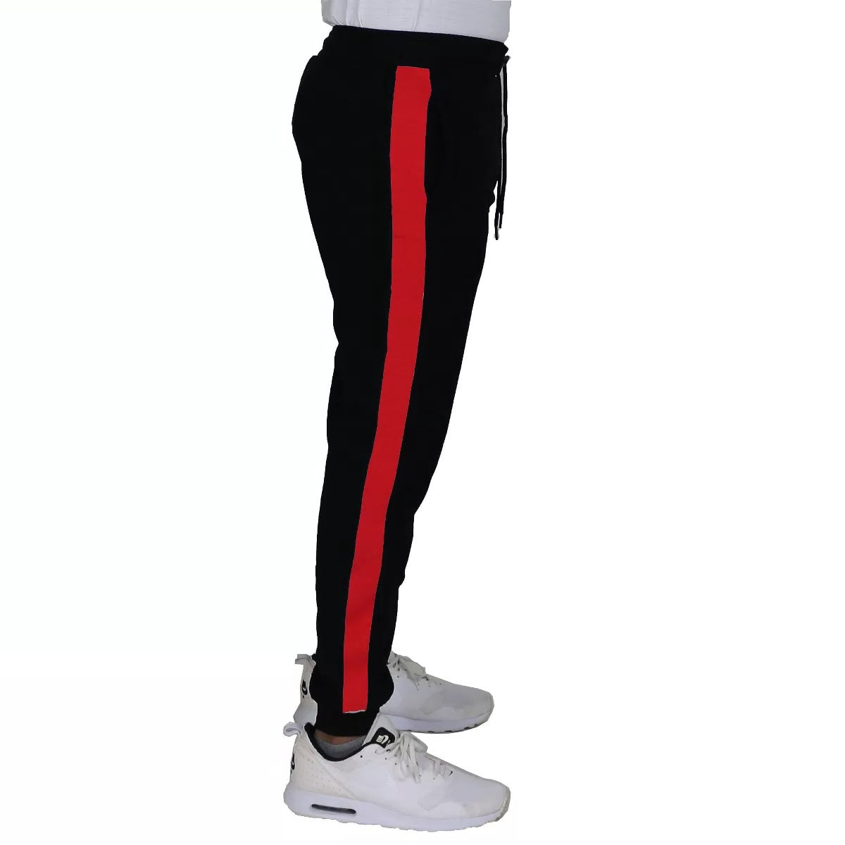 24 Pack Men's Fleece Jogger Sweatpants in Navy with Red Stripe