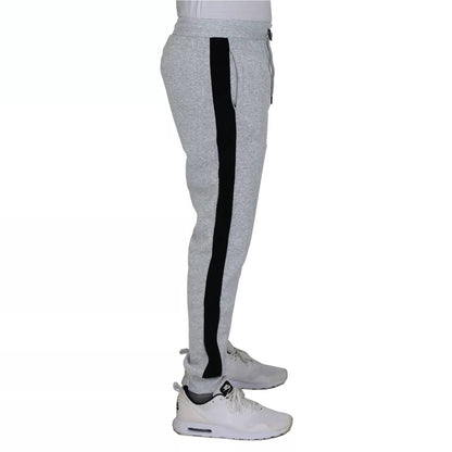 24 Pack Men's Fleece Jogger Sweatpants in Navy with Red Stripe