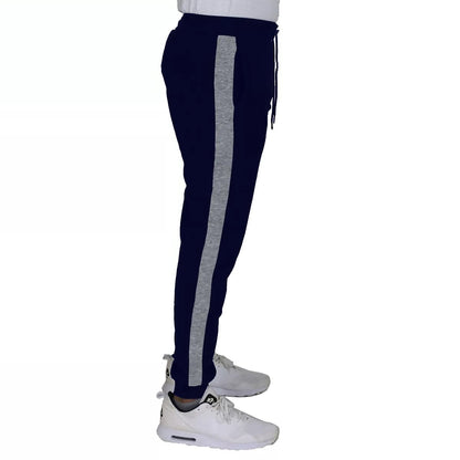 24 Pack Men's Fleece Jogger Sweatpants in Navy with Red Stripe