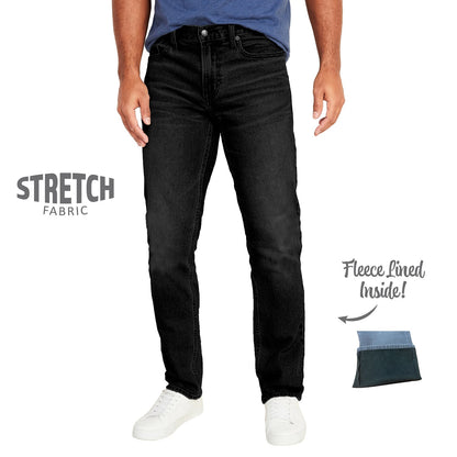 24 Pack Men's Stretch Slim Fit Fleece Lined Jeans - Black