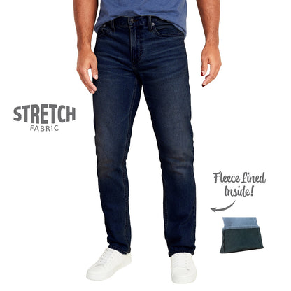 24 Pack Men's Stretch Slim Fit Fleece Lined Jeans - Black