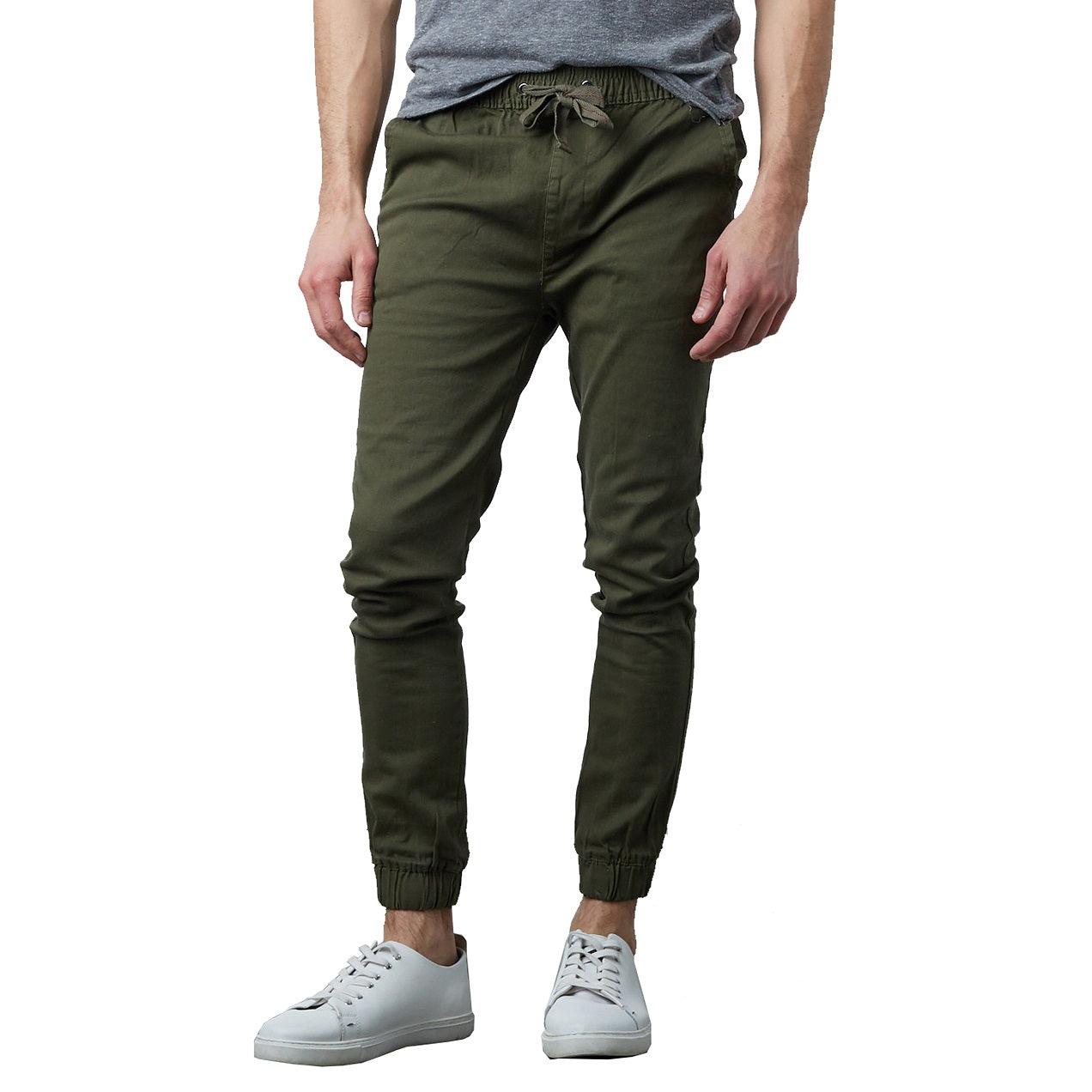 24 Pack Men's Stretch Drawstring Twill Joggers - Olive