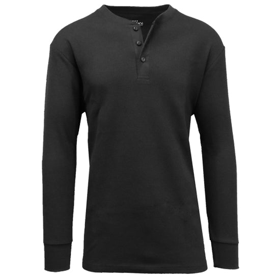 24 Pack Men's Long Sleeve Henley Thermal Shirt - Black