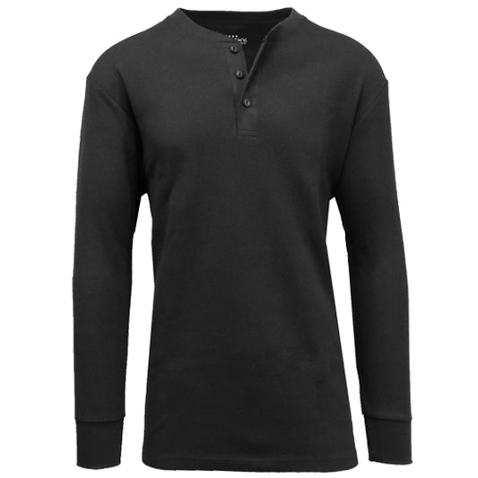 24 Pack Men's Long Sleeve Henley Thermal Shirt - Black